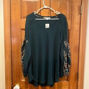 NWT Single Thread women’s waffle knit floral top size 1X.